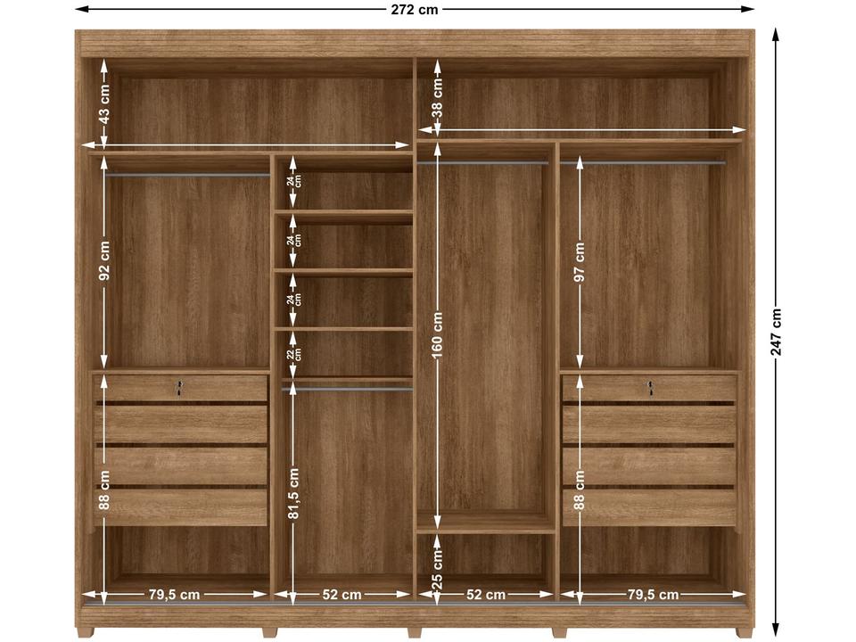 Guarda-roupa Casal com Espelho 8 Gavetas 2 Portas Móveis Lanza Londres - 4