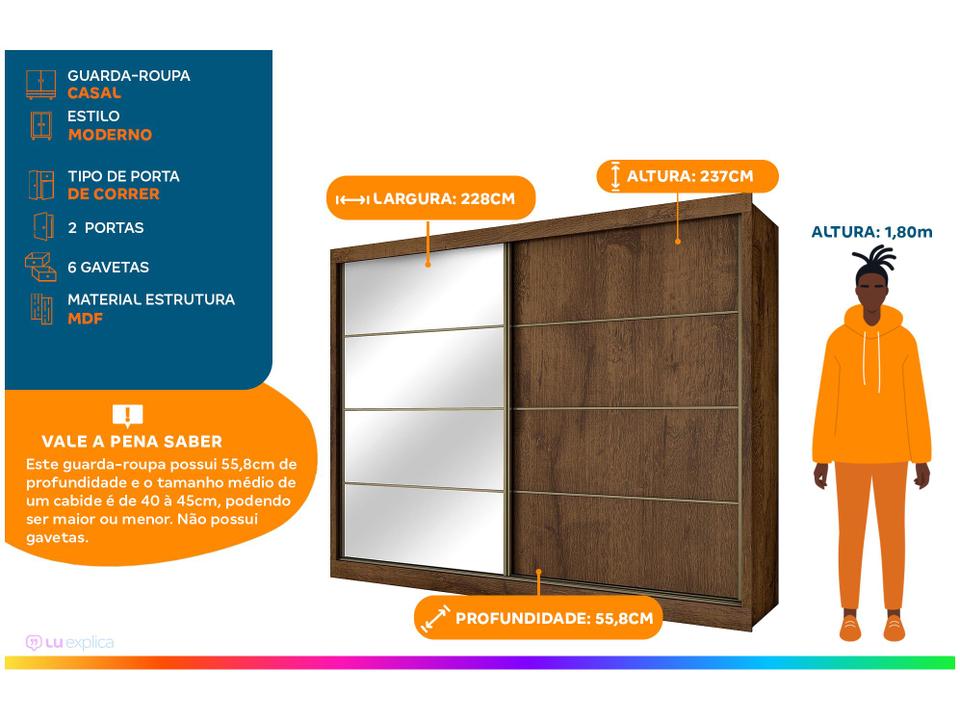 Guarda-roupa Casal MDF 2 Portas de Correr - 1