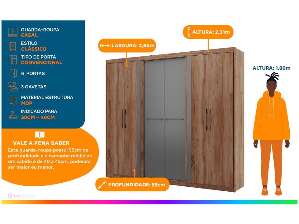Guarda-roupa Casal Modulado 3 Gavetas 6 Portas Carraro Valley 1155 - 1