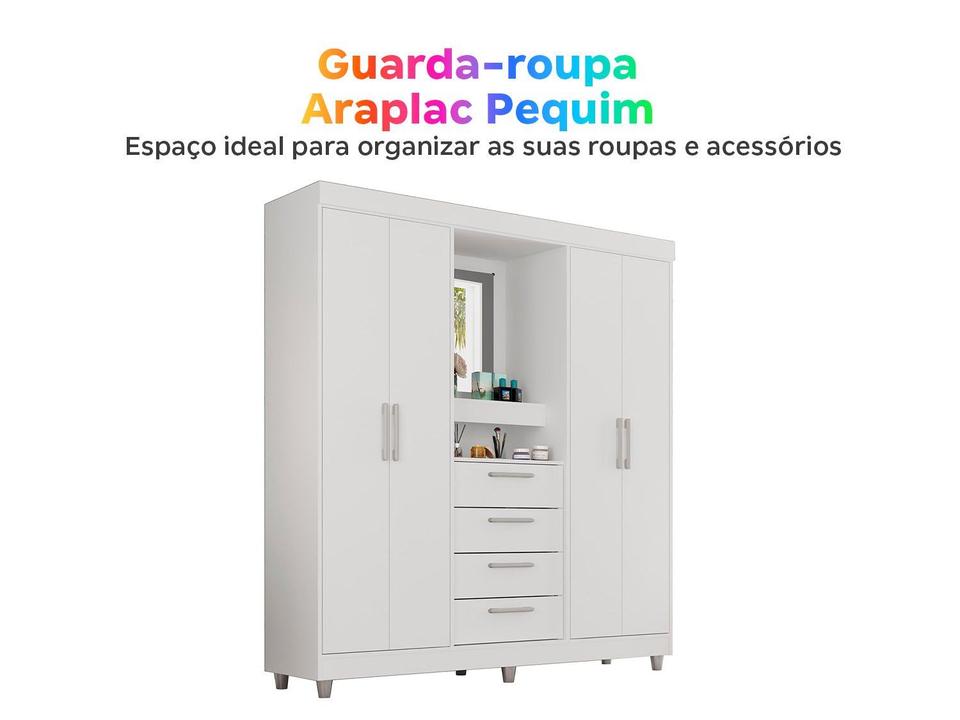 Guarda-roupa com Espelho 4 Portas 4 Gavetas Araplac Pequim - 4