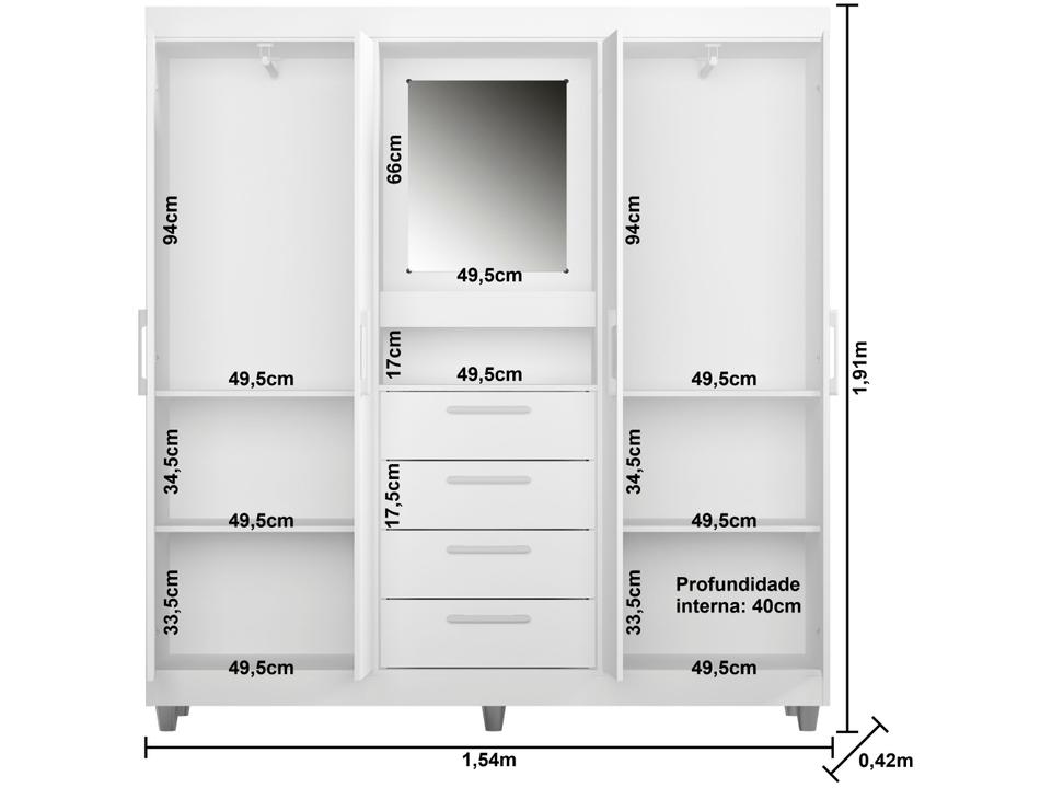 Guarda-roupa com Espelho 4 Portas 4 Gavetas Araplac Pequim - 17