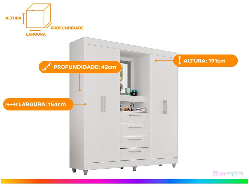 Guarda-roupa com Espelho 4 Portas 4 Gavetas Araplac Pequim - 2