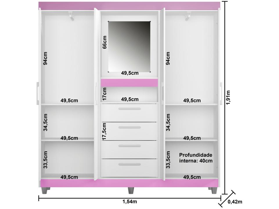 Guarda-roupa com Espelho 4 Portas 4 Gavetas Araplac Pequim - 18