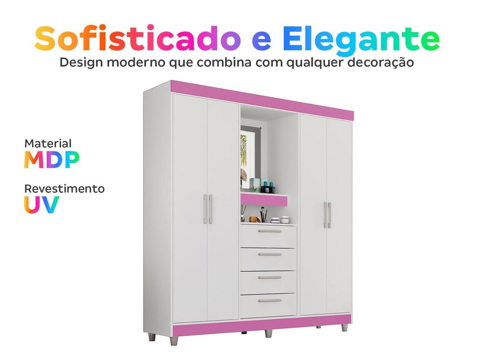 Guarda-roupa com Espelho 4 Portas 4 Gavetas Araplac Pequim - 5
