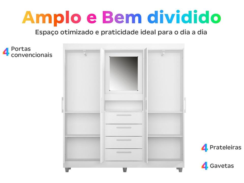 Guarda-roupa com Espelho 4 Portas 4 Gavetas Araplac Pequim - 6