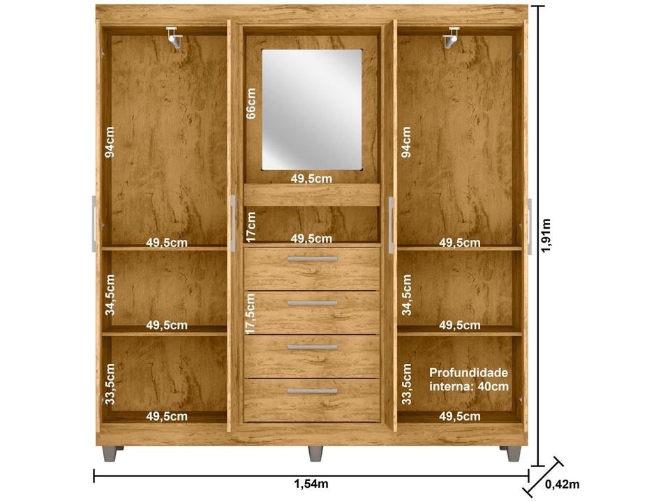 Guarda-roupa com Espelho 4 Portas 4 Gavetas Araplac Pequim - 8
