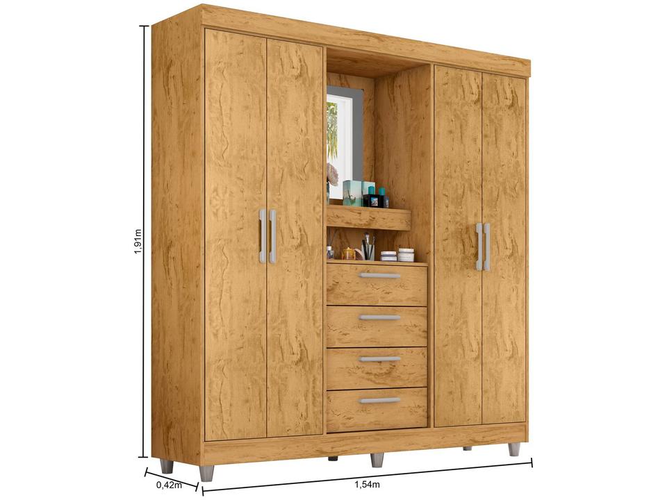 Guarda-roupa com Espelho 4 Portas 4 Gavetas Araplac Pequim - 7