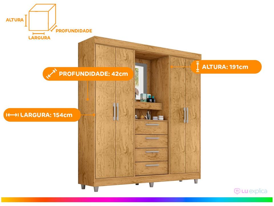 Guarda-roupa com Espelho 4 Portas 4 Gavetas Araplac Pequim - 2