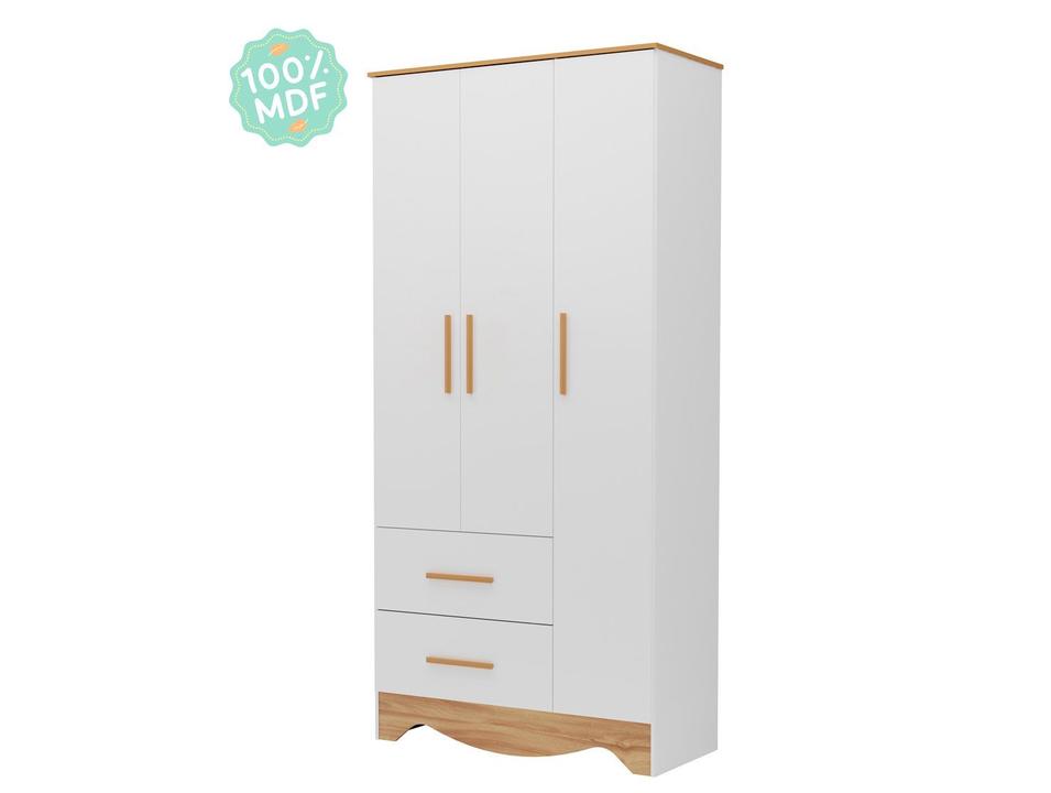 Guarda-roupa de Bebê 2 Gavetas 3 Portas Moveis Peroba Magia - 9