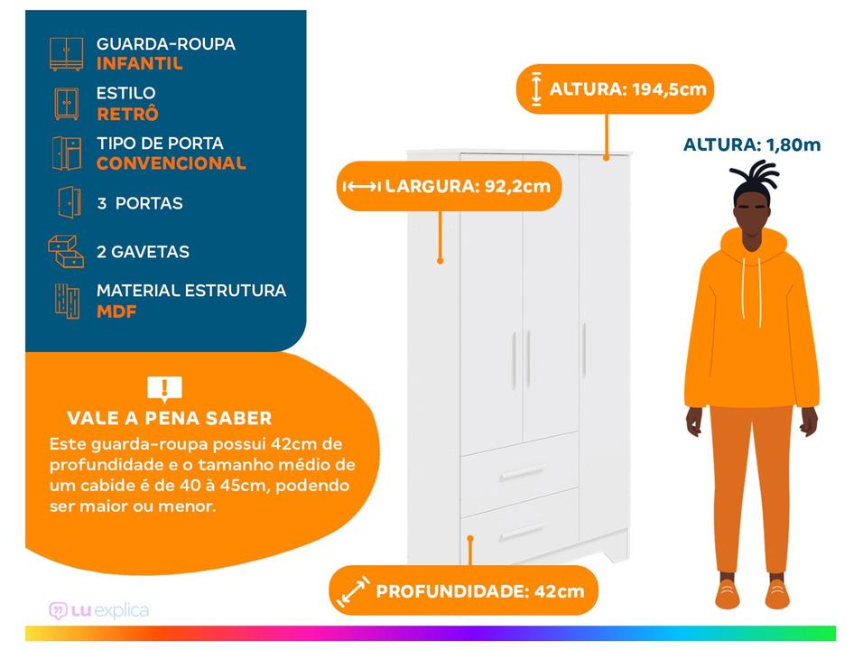Guarda-roupa de Bebê 2 Gavetas 3 Portas Moveis Peroba Magia - 1