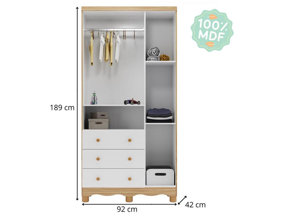 Guarda-roupa de Bebê 3 Gavetas 3 Portas Moveis Peroba Ninho - 7