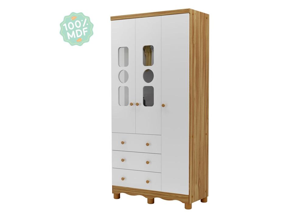 Guarda-roupa de Bebê 3 Gavetas 3 Portas Moveis Peroba Ninho - 10