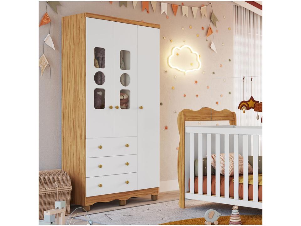 Guarda-roupa de Bebê 3 Gavetas 3 Portas Moveis Peroba Ninho - 4