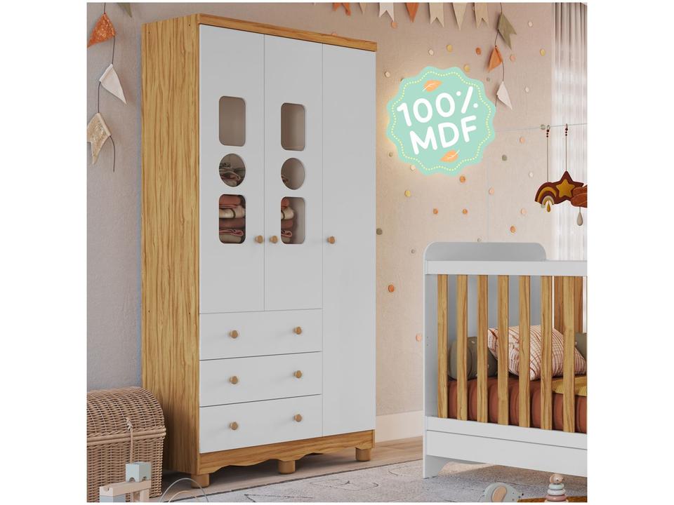 Guarda-roupa de Bebê 3 Gavetas 3 Portas Moveis Peroba Ninho - 3