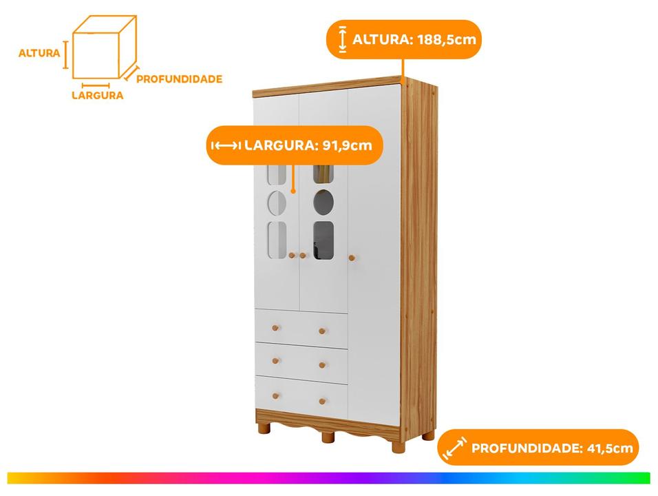 Guarda-roupa de Bebê 3 Gavetas 3 Portas Moveis Peroba Ninho - 2