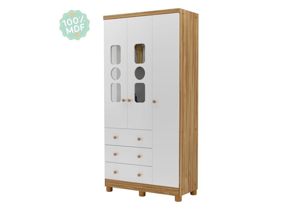 Guarda-roupa de Bebê 3 Gavetas 3 Portas Moveis Peroba Ninho - 8