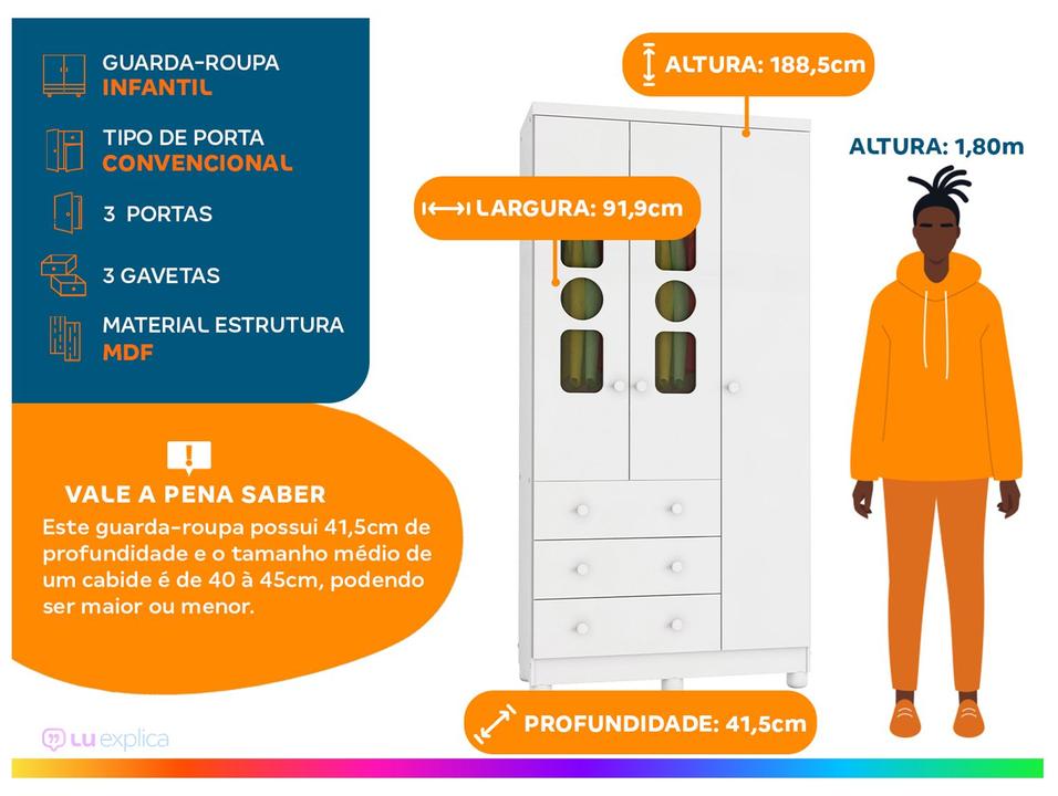 Guarda-roupa de Bebê 3 Gavetas 3 Portas Moveis Peroba Ninho - 1