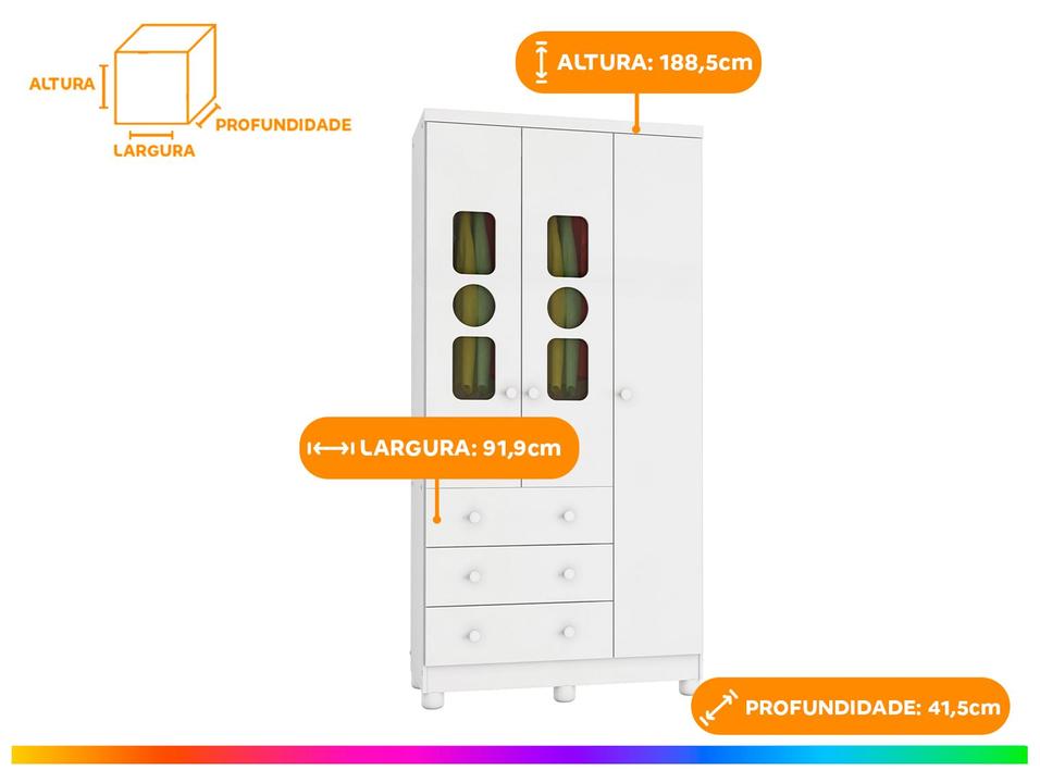 Guarda-roupa de Bebê 3 Gavetas 3 Portas Moveis Peroba Ninho - 2