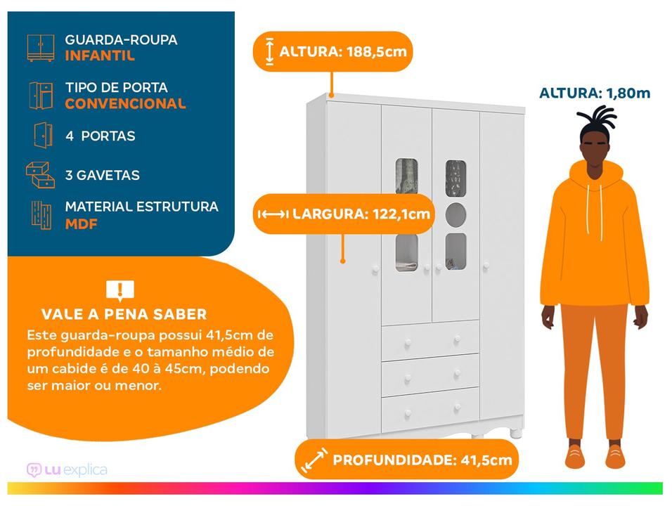 Guarda-roupa de Bebê 3 Gavetas 4 Portas Moveis - 1