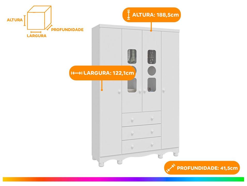 Guarda-roupa de Bebê 3 Gavetas 4 Portas Moveis Peroba Ninho - 2