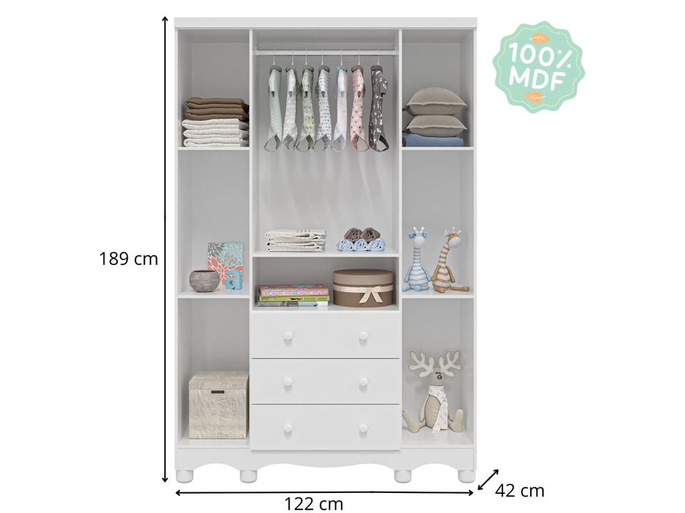Guarda-roupa de Bebê 3 Gavetas 4 Portas Moveis Peroba Ninho - 9