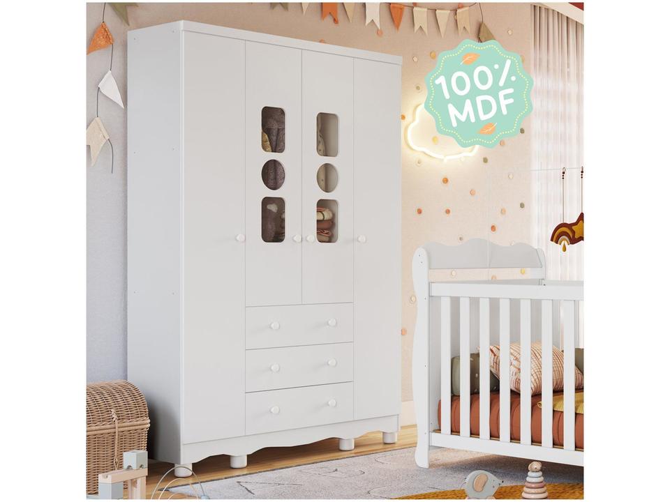 Guarda-roupa de Bebê 3 Gavetas 4 Portas Moveis Peroba Ninho - 4