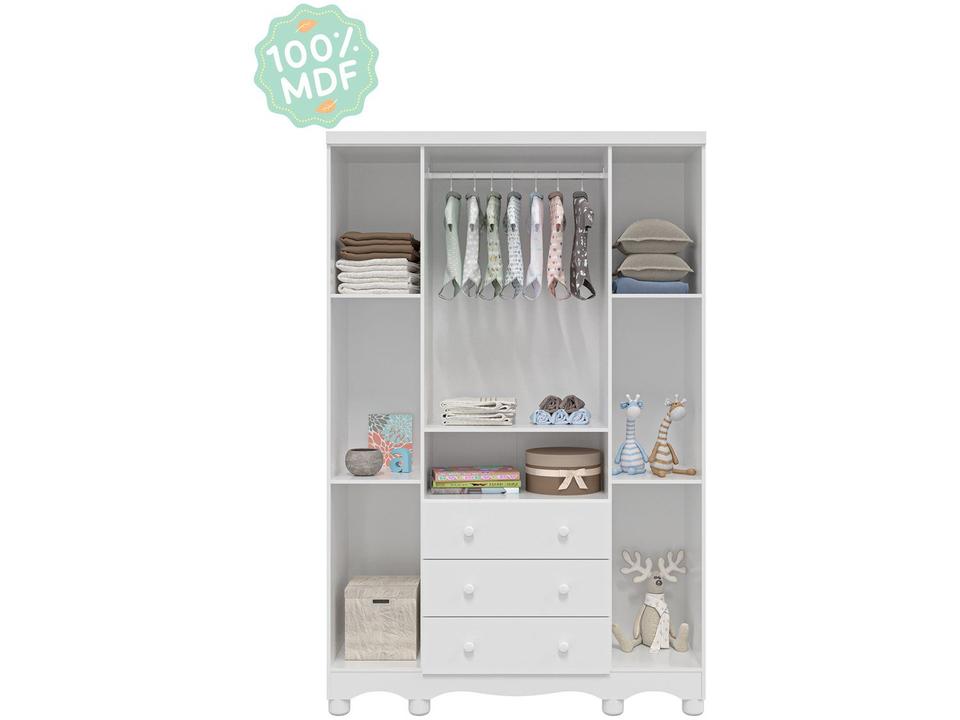 Guarda-roupa de Bebê 3 Gavetas 4 Portas Moveis Peroba Ninho - 7