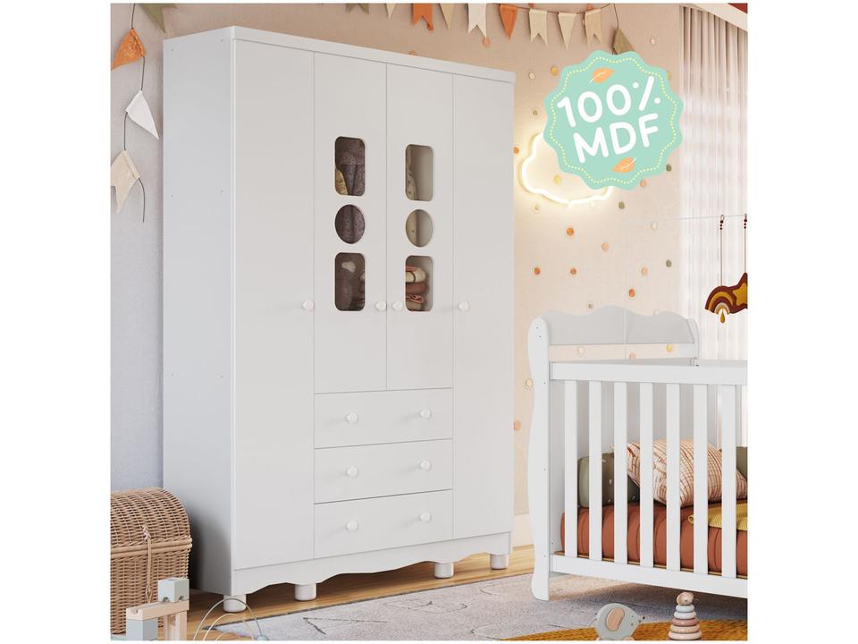 Guarda-roupa de Bebê 3 Gavetas 4 Portas Moveis Peroba Ninho - 4