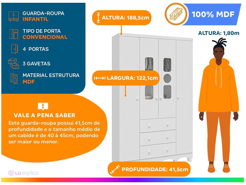 Guarda-roupa de Bebê 3 Gavetas 4 Portas Moveis Peroba Ninho - 1