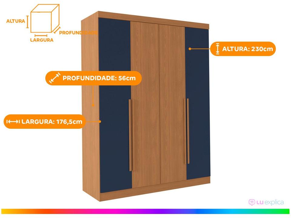 Guarda-roupa Solteiro 2 Gavetas 4 Portas Kappesberg Roma - 2