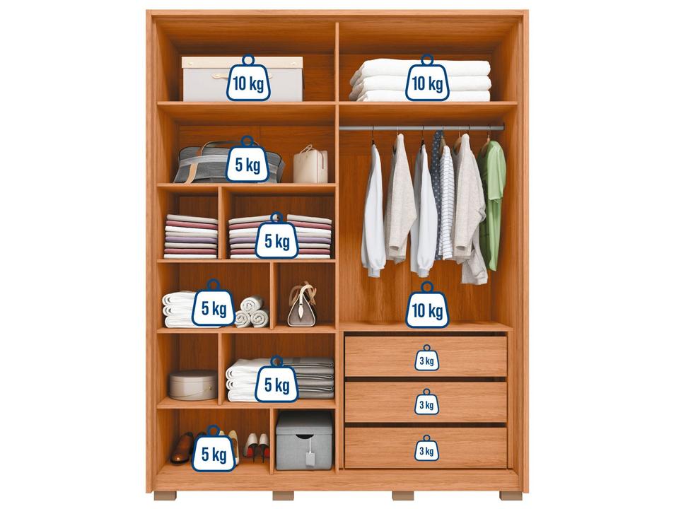 Guarda-roupa Solteiro 3 Gavetas 4 Portas Caemmun Francis - 3