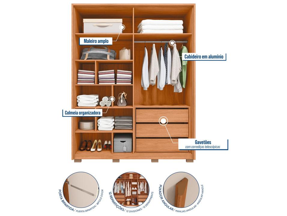 Guarda-roupa Solteiro 3 Gavetas 4 Portas Caemmun Francis - 2