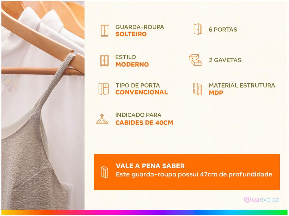 Guarda-roupa Solteiro 6 Portas 2 Gavetas Demóbile Flash II - 1