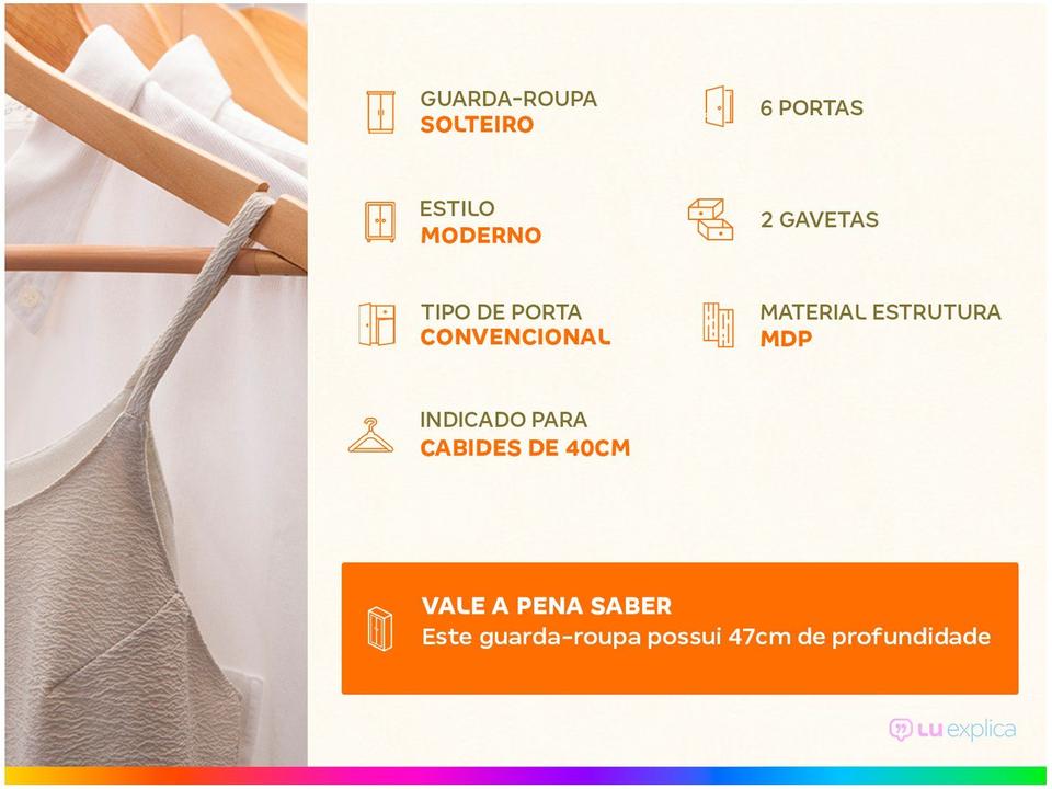 Guarda-roupa Solteiro 6 Portas 2 Gavetas - 1