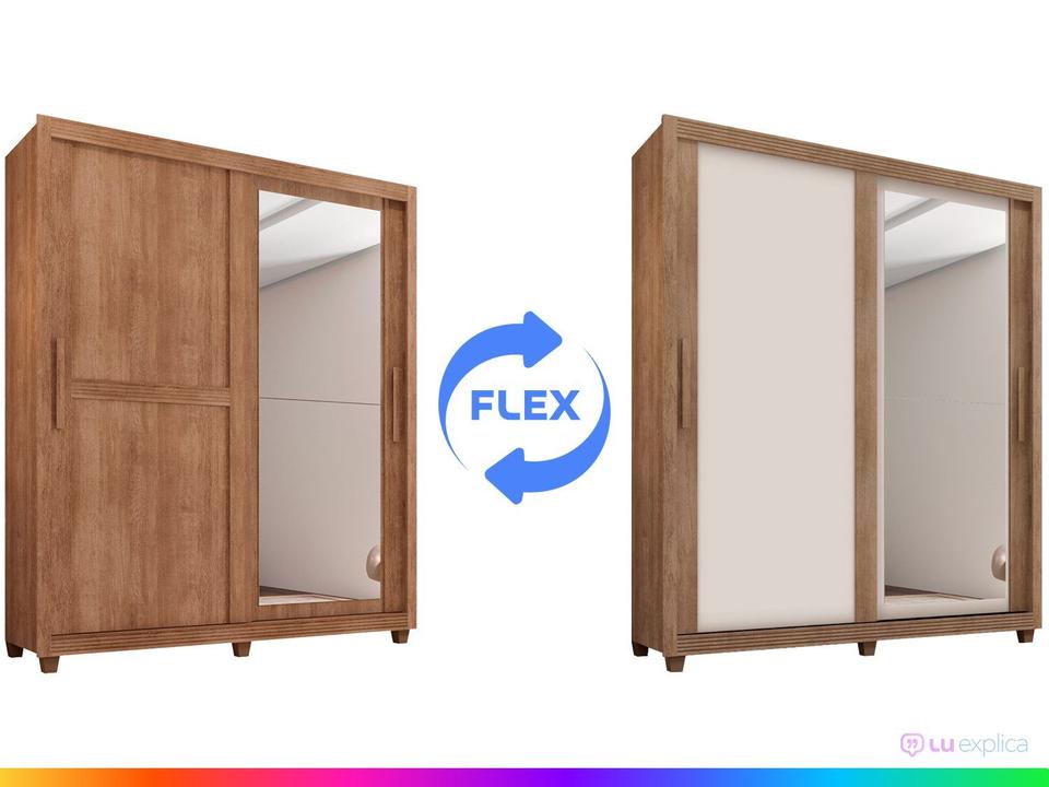 Guarda-roupa Solteiro com Espelho 4 Gavetas 2 Portas de Correr Móveis Lanza Zurique - 1