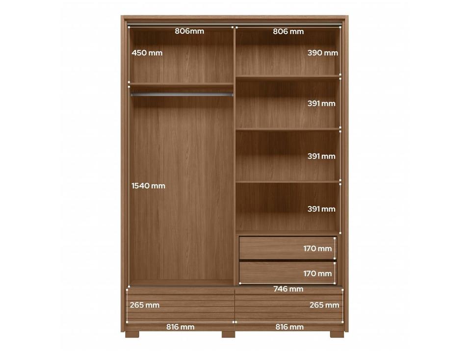 Guarda-roupa Solteiro com Espelho 4 Gavetas 2 Portas Santos Andirá Democrata - 4