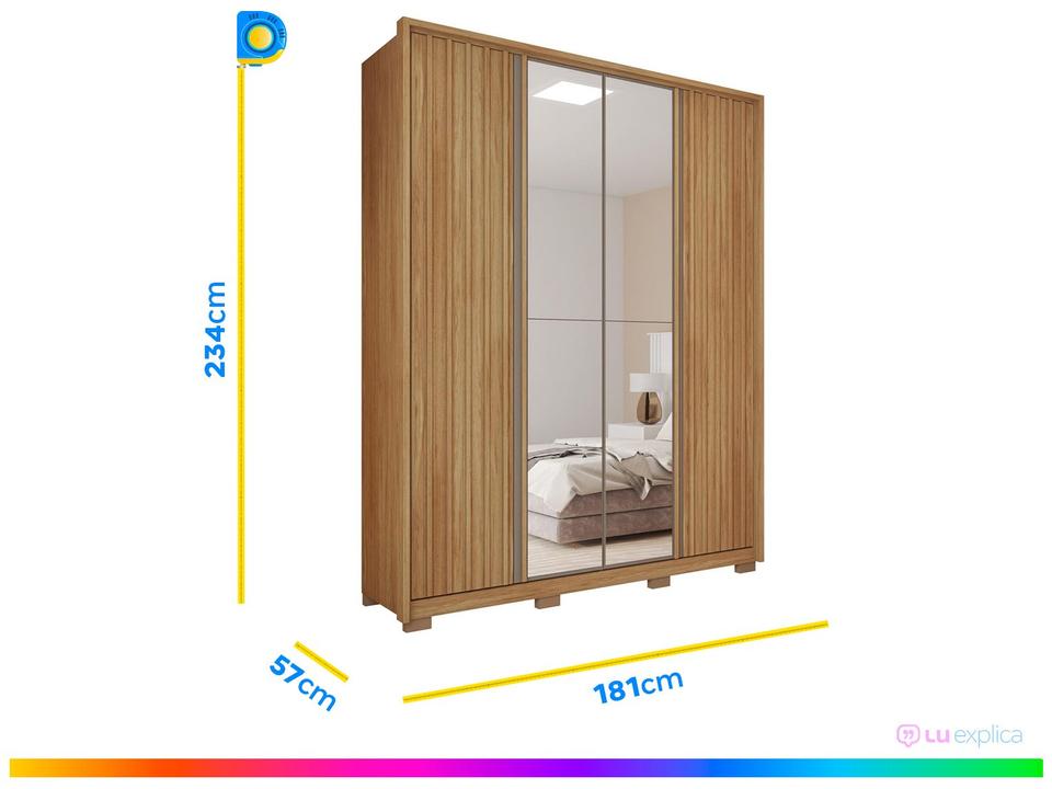 Guarda-roupa Solteiro com Espelho 4 Portas 3 Gavetas Caemmun Belize Ripado - 2