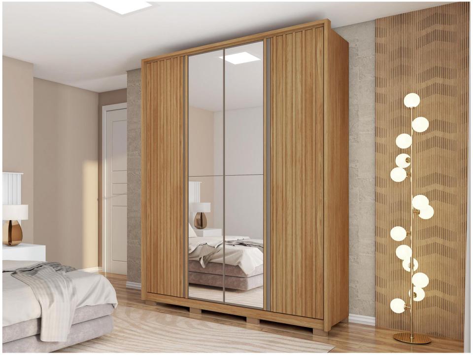 Guarda-roupa Solteiro com Espelho 4 Portas 3 Gavetas Caemmun Belize Ripado - 4