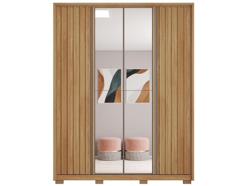 Guarda-roupa Solteiro com Espelho 4 Portas 3 Gavetas Caemmun Belize Ripado - 5