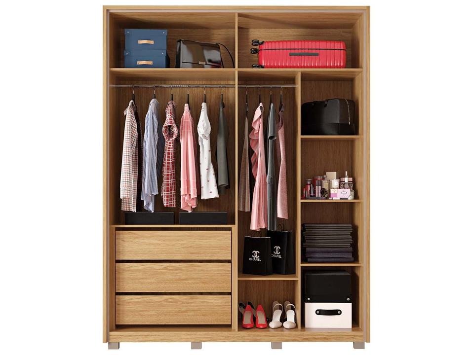 Guarda-roupa Solteiro com Espelho 4 Portas 3 Gavetas Caemmun Belize Ripado - 6