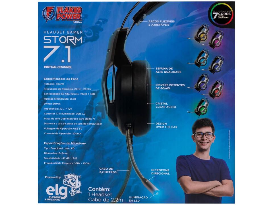 Headset Gamer ELG Flakes Power Storm 7.1 Virtual - 10