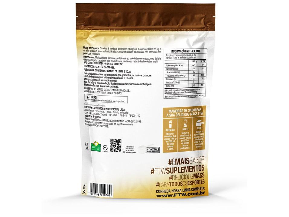 Hipercalórico FTW Delicious Mass em Pó 3kg Creme de Avelã - 1