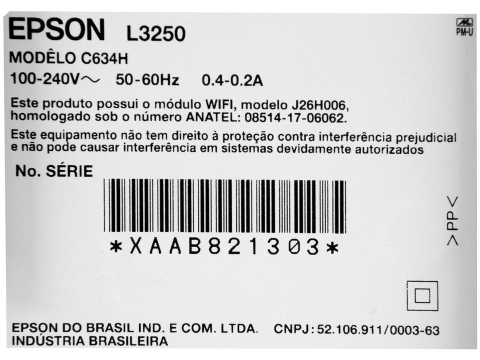 Impressora Multifuncional Epson Ecotank L3250 - Tanque de Tinta Colorida USB Wi-Fi - Bivolt - 24
