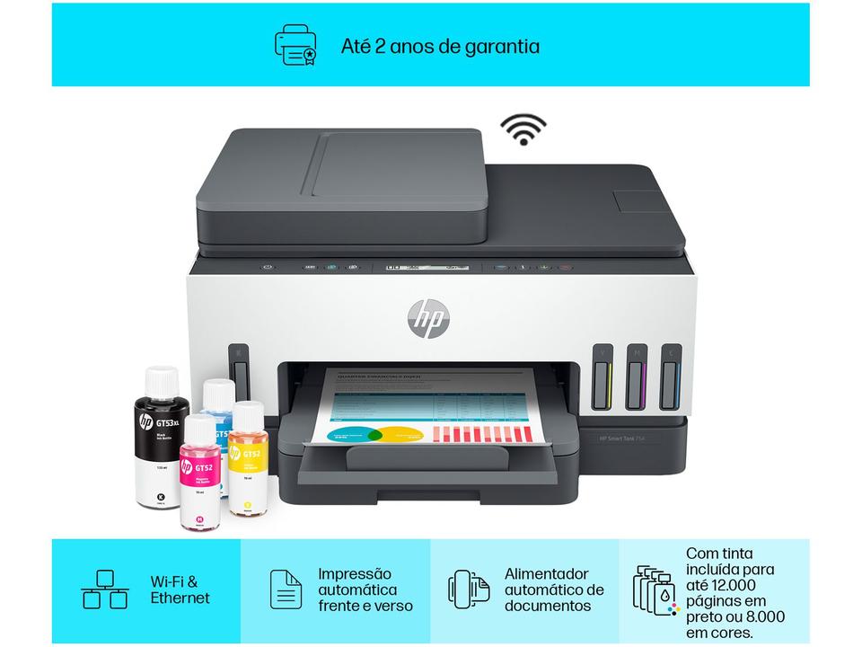Impressora Multifuncional HP Smart Tank 754 Wi-Fi Tanque de tinta Colorida Duplex USB - Bivolt - 2