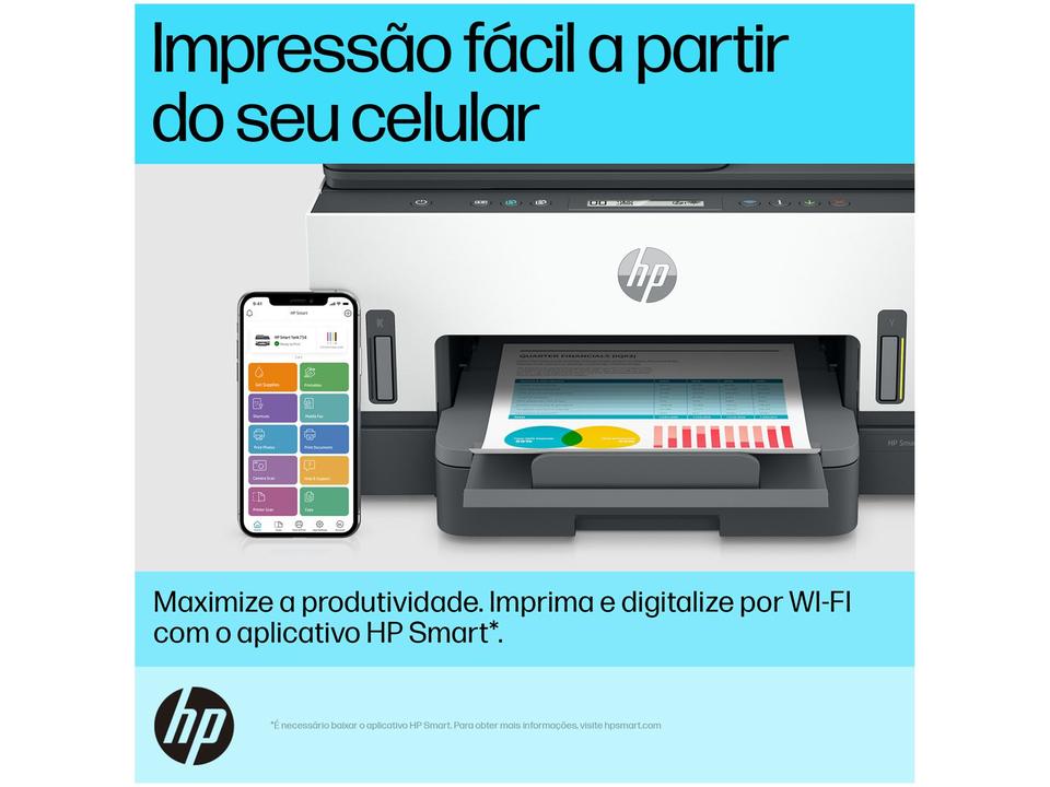 Impressora Multifuncional HP Smart Tank 754 Wi-Fi Tanque de tinta Colorida Duplex USB - Bivolt - 6
