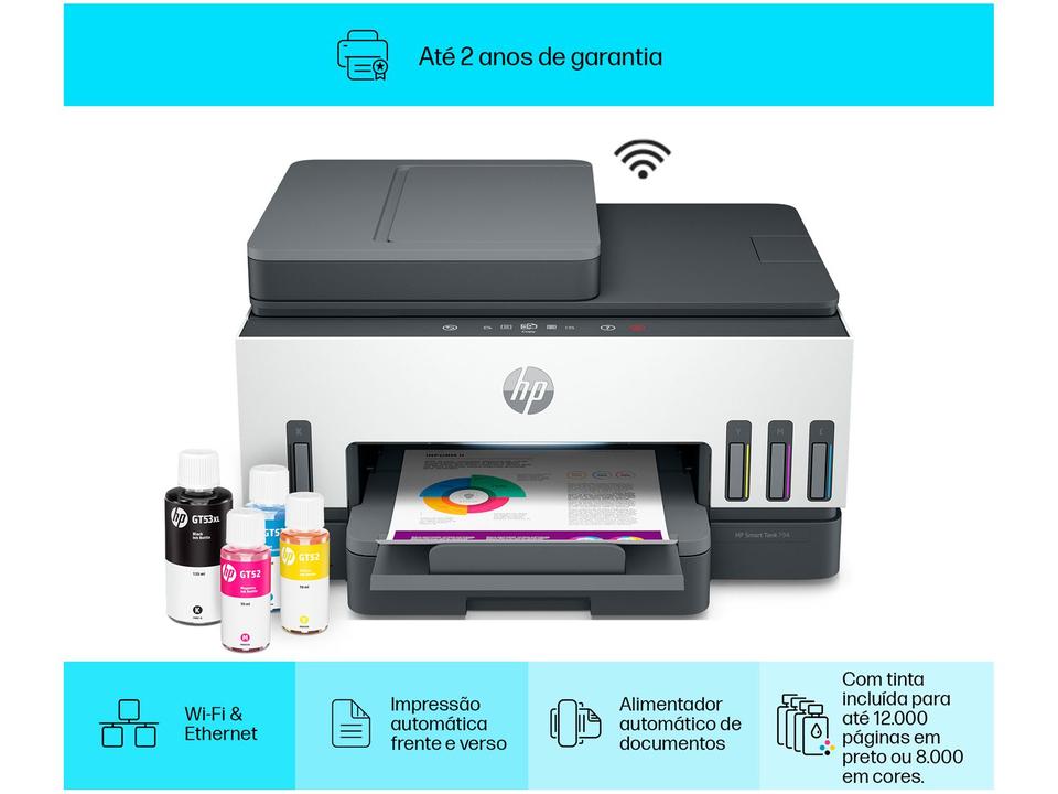 Impressora Multifuncional HP Smart Tank 794 Wi-Fi Tanque de tinta Colorida Duplex USB - Bivolt - 2