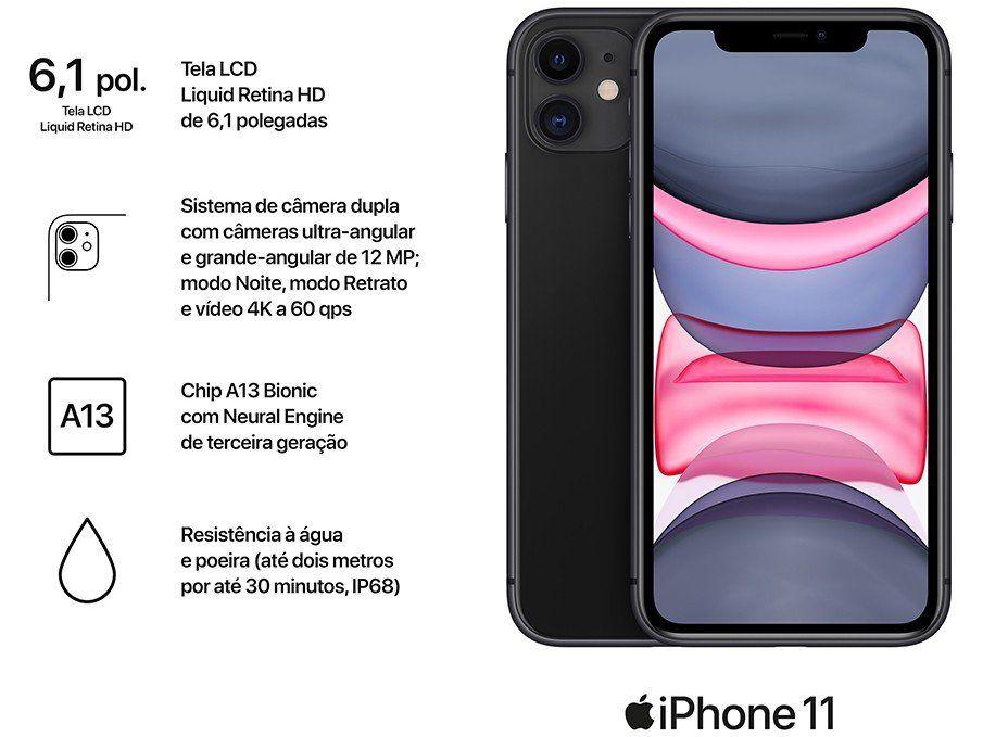 iPhone 11 Apple 64GB Preto 6,1” 12MP iO - 4