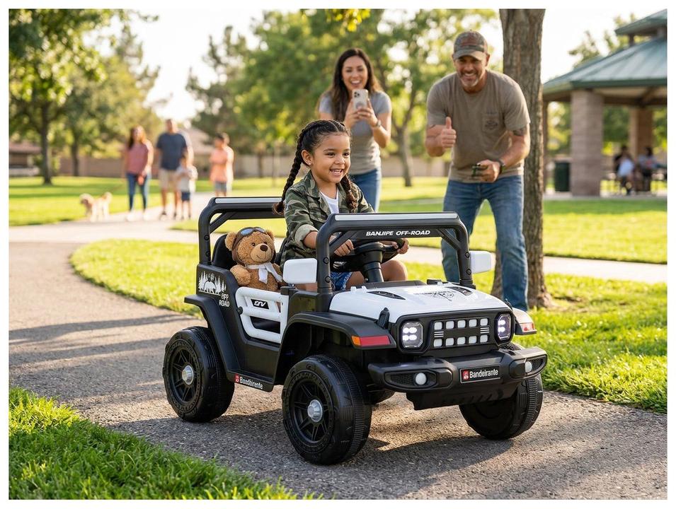 Jeep Elétrico Infantil Branco e Preto Bandeirante - 1
