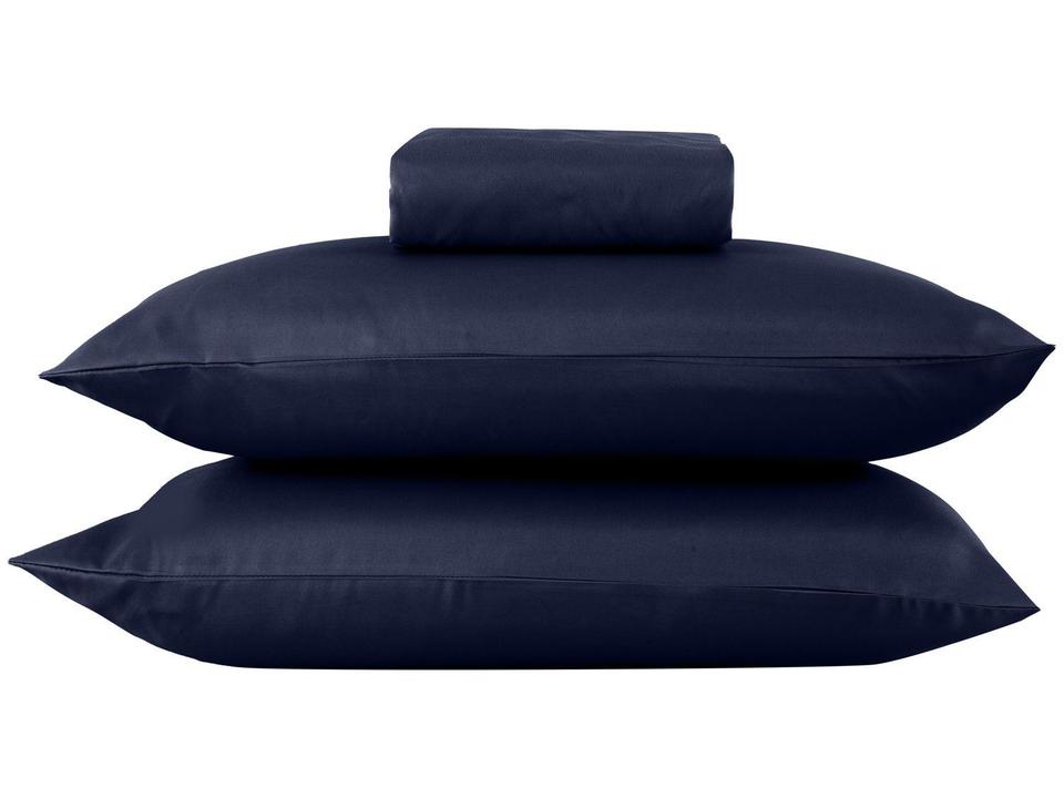 Jogo de Cama Casal 100% Poliéster Marcelino Têxtil Hypercal Azul Marinho 3 Peças - 3