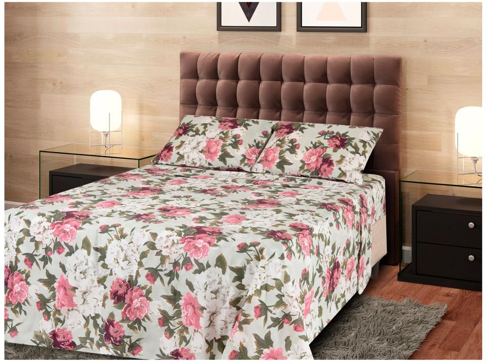 Jogo de Cama Queen de Poliéster Marcelino Têxtil 170 Fios Premier Provençal Branco e Rosa 4 Peças - 1
